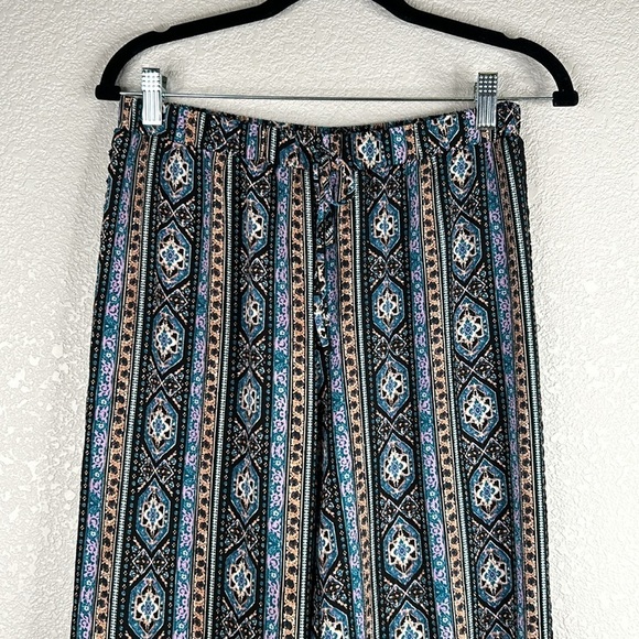 Joe B Boho Floral Embroidered Wide Leg Vacation Wear Drawstring Pants Size M - Picture 2 of 7